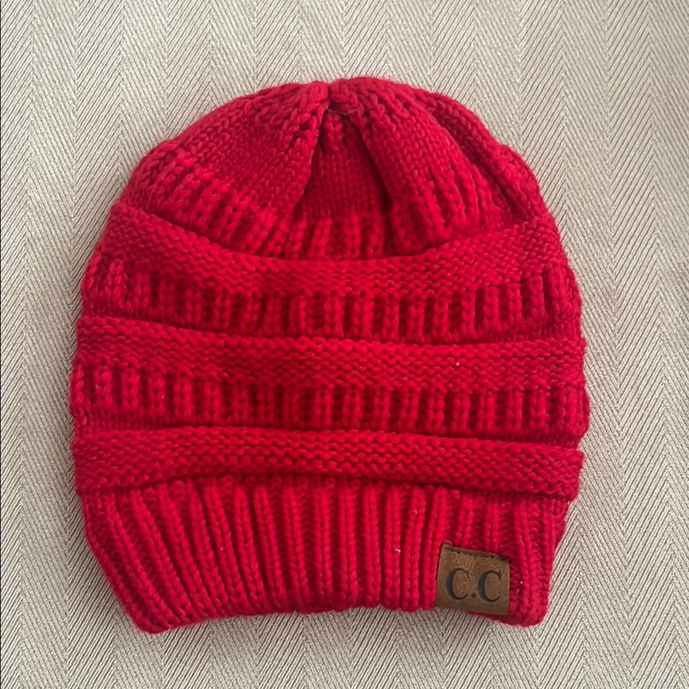 C.C Red Knit Beanie Hat